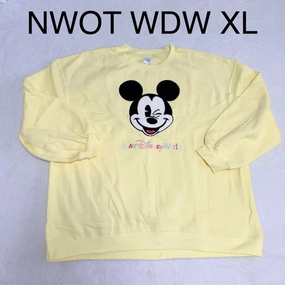 WDW Walt Disney world Yellow Mickey Mouse Crewneck pullover sweatshirt new - Picture 5 of 9